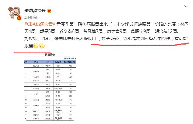 球队受伤情况频出，备战不利